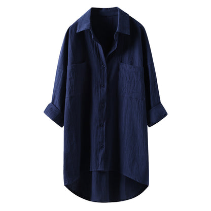 Women’s Spring Autumn Cotton Linen Shirt - Casual Button-Up Cardigan with Double Pockets, Long Sleeve Blouse for Everyday Wear