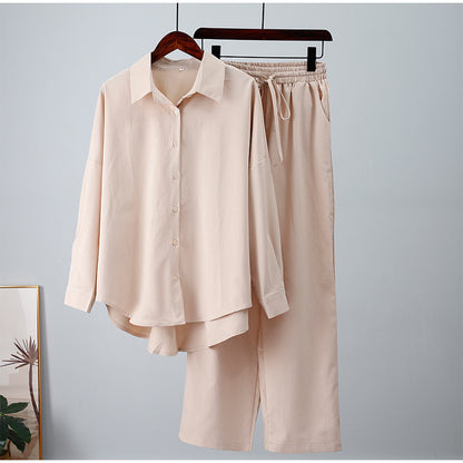 Fall winter 2025 outfits Knit crepe pants sets Comfortable women’s 2-piece sets Loose fit shirt and pants combo Stretchy fall apparel