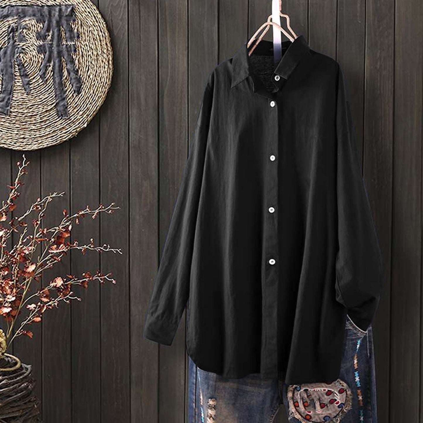 Fashionable Women’s Long Sleeve Button-Down Shirt - Relaxed Fit Irregular Hem for Summer Autumn Winter Work & Casual Wear