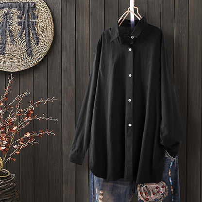 Fashionable Women’s Long Sleeve Button-Down Shirt - Relaxed Fit Irregular Hem for Summer Autumn Winter Work & Casual Wear