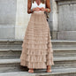 "New Design French Style Long Fall Elegance Pure Color High-waisted Net Mesh Cake Dress Puffed Semi-Length Skirt"