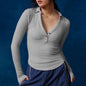 2025 new high-end women's threaded polo collar long-sleeved T-shirt slim-fit knitted sweater women's top summer high-end feeling