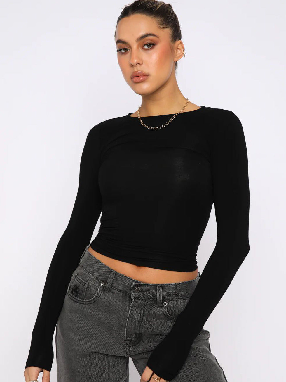 women's 2025 Y2K Vacuum (Absorb) Long Sleeve Knit Crop Top Dress: Perfect for Casual and Outdoor Activities