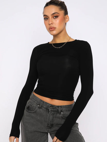 women's 2025 Y2K Vacuum (Absorb) Long Sleeve Knit Crop Top Dress: Perfect for Casual and Outdoor Activities