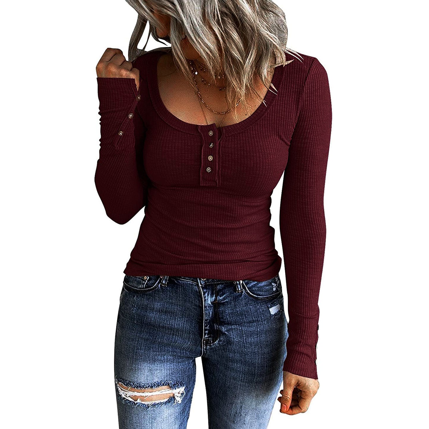 Women’s Knotted Button Cardigan Tunic - Fall 2025 V-Neck Long Sleeve T-Shirt Top | Casual Everyday Wear for Autumn Fashion