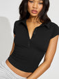 2025 spring and summer new European and American POLO collar button short sleeve tight sports waist versatile top fashionable and loose, leading the trend!