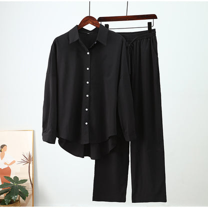 Fall winter 2025 outfits Knit crepe pants sets Comfortable women’s 2-piece sets Loose fit shirt and pants combo Stretchy fall apparel