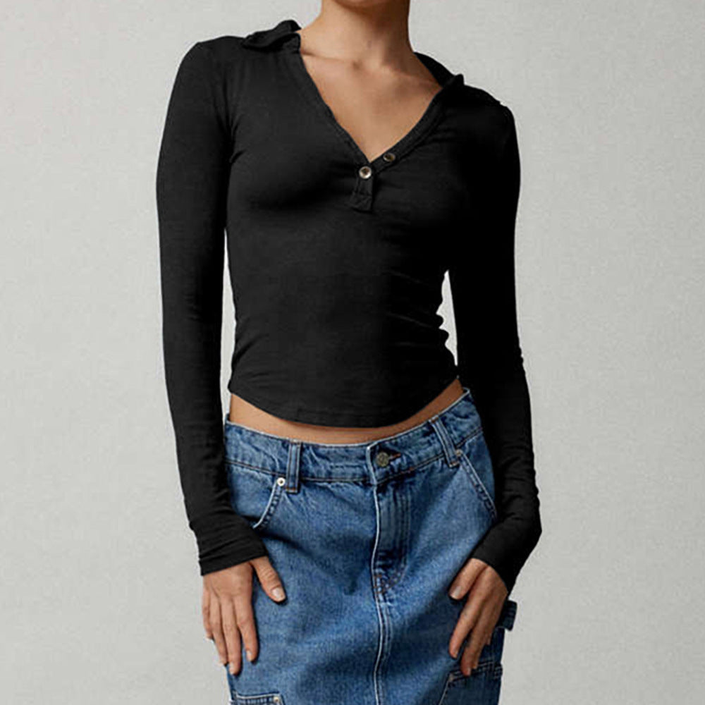 2025 new high-end women's threaded polo collar long-sleeved T-shirt slim-fit knitted sweater women's top summer high-end feeling