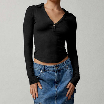 2025 new high-end women's threaded polo collar long-sleeved T-shirt slim-fit knitted sweater women's top summer high-end feeling