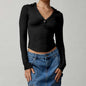 2025 new high-end women's threaded polo collar long-sleeved T-shirt slim-fit knitted sweater women's top summer high-end feeling