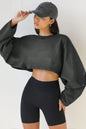 2025 Women's Cropped Round Neck Sweatshirt Long Sleeve T Shirt Workout Knit Top Casual Streetwear Fashion