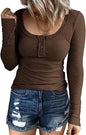 Women’s Knotted Button Cardigan Tunic - Fall 2025 V-Neck Long Sleeve T-Shirt Top | Casual Everyday Wear for Autumn Fashion