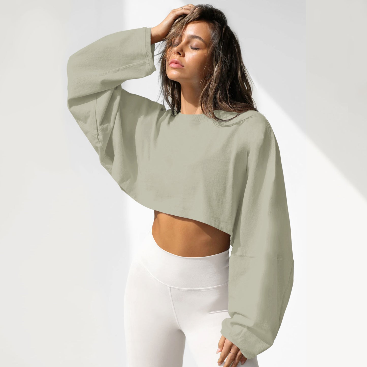 2025 Women's Cropped Round Neck Sweatshirt Long Sleeve T Shirt Workout Knit Top Casual Streetwear Fashion