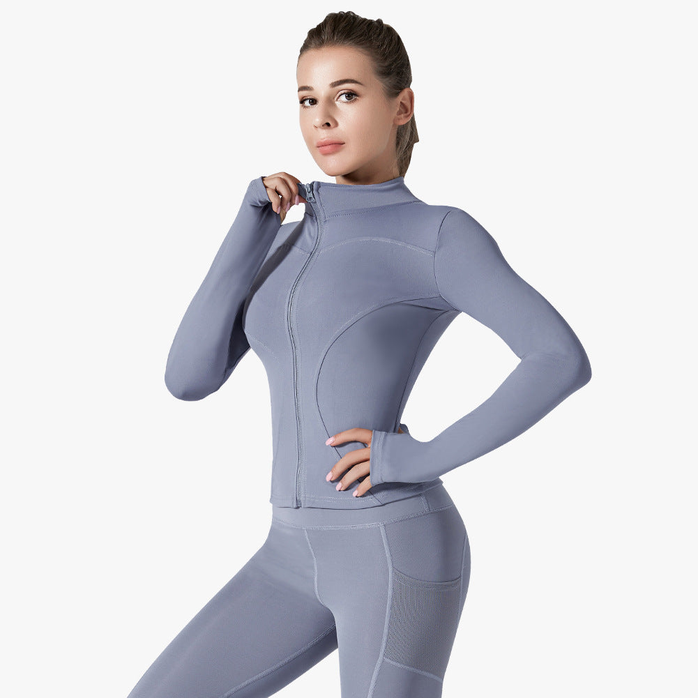 New outdoor dry slim women long-sleeved sweat-absorbing sunscreen jacket high waist elastic pants fitness sports yoga suit set