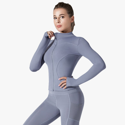 New outdoor dry slim women long-sleeved sweat-absorbing sunscreen jacket high waist elastic pants fitness sports yoga suit set