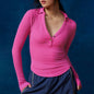 2025 new high-end women's threaded polo collar long-sleeved T-shirt slim-fit knitted sweater women's top summer high-end feeling