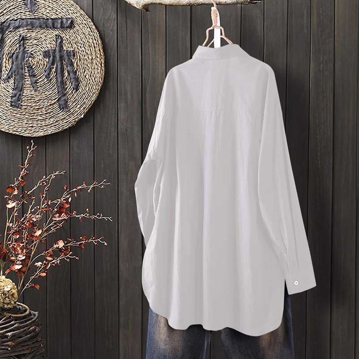 Fashionable Women’s Long Sleeve Button-Down Shirt - Relaxed Fit Irregular Hem for Summer Autumn Winter Work & Casual Wear