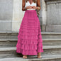"New Design French Style Long Fall Elegance Pure Color High-waisted Net Mesh Cake Dress Puffed Semi-Length Skirt"