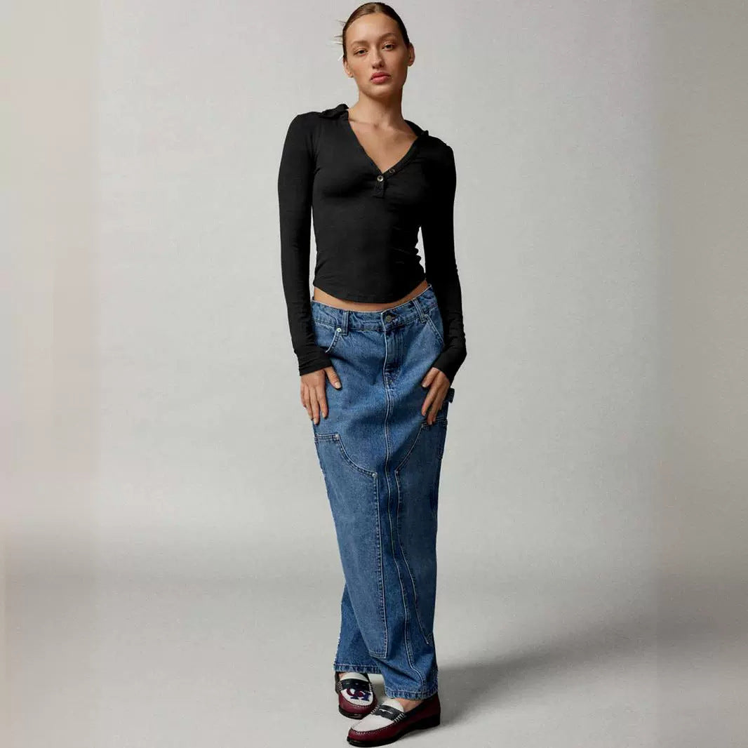 2025 new high-end women's threaded polo collar long-sleeved T-shirt slim-fit knitted sweater women's top summer high-end feeling