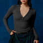 2025 new high-end women's threaded polo collar long-sleeved T-shirt slim-fit knitted sweater women's top summer high-end feeling