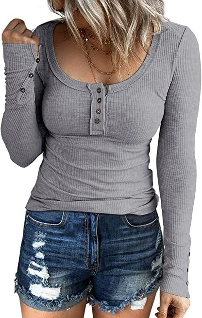 Women’s Knotted Button Cardigan Tunic - Fall 2025 V-Neck Long Sleeve T-Shirt Top | Casual Everyday Wear for Autumn Fashion