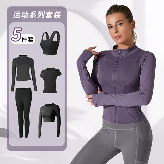 New outdoor dry slim women long-sleeved sweat-absorbing sunscreen jacket high waist elastic pants fitness sports yoga suit set