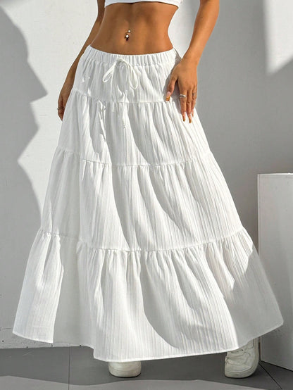 White Skirt Lace-up Large Swing Skirt Loose Long Dress