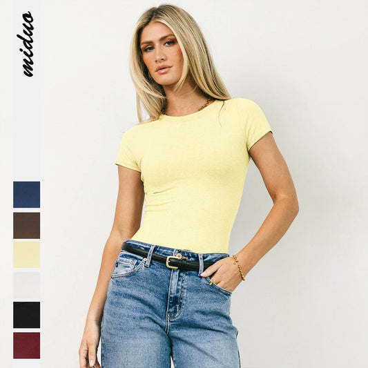 2025Y2K Spice Girl style new European and American cross-border slim-fit t-shirt, tight short-sleeved women's top crew neck