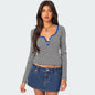 Hot Sale New Contrasting Striped Knitted Sweater Clothes Women's Summer Top Button Slim Shoulder T-Shirt Pure Cotton Fashion Sense