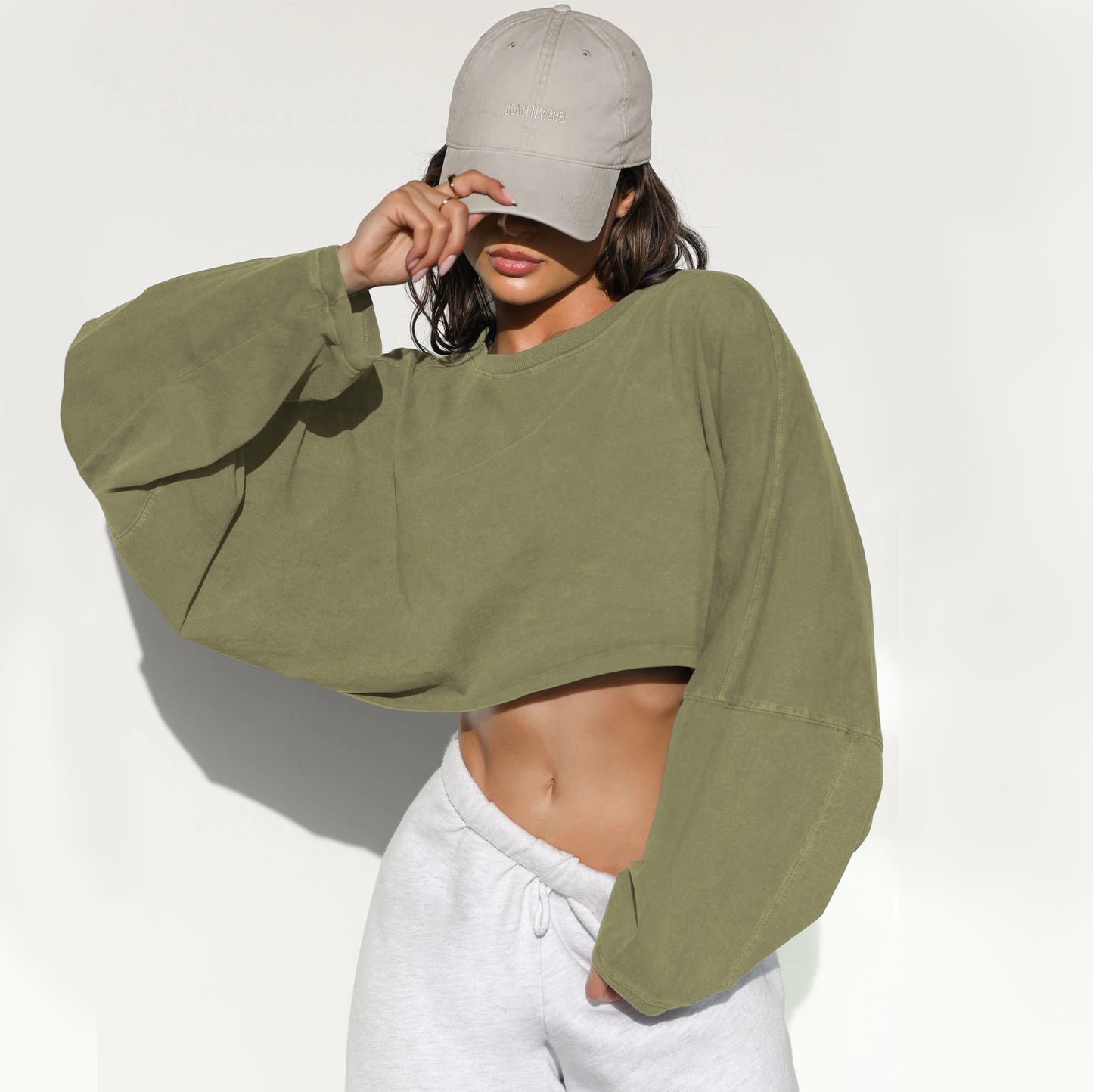2025 Women's Cropped Round Neck Sweatshirt Long Sleeve T Shirt Workout Knit Top Casual Streetwear Fashion