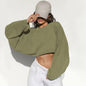 2025 Women's Cropped Round Neck Sweatshirt Long Sleeve T Shirt Workout Knit Top Casual Streetwear Fashion