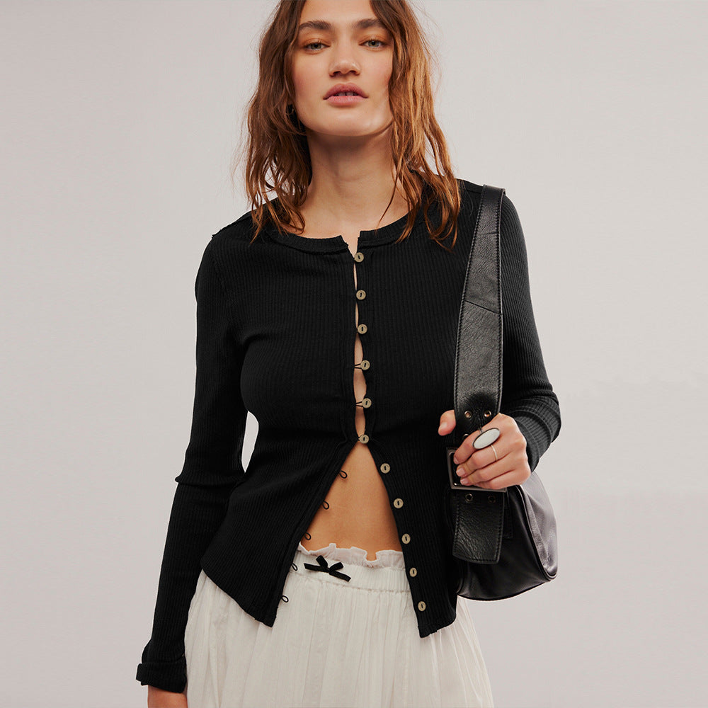 Fashion Hot Sale 2025 Women's Long Sleeve Crew Neck Button Ribbed Solid Color Autumn and Winter Warm Cardigan Jacket Women