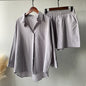 Vintage Plus Size 2-Piece Cotton-Linen Shirt Dress & High-Waisted Wide-Leg Shorts Summer Casual Outfit