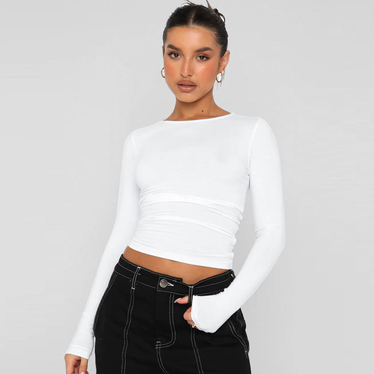 women's 2025 Y2K Vacuum (Absorb) Long Sleeve Knit Crop Top Dress: Perfect for Casual and Outdoor Activities