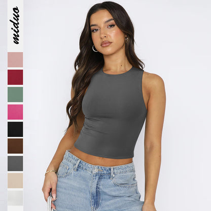 European and American women's clothing new women's sexy off-the-button sleeveless tight bottoming shirt, crew neck I-shaped vest, fashionable age reduction for outer wear