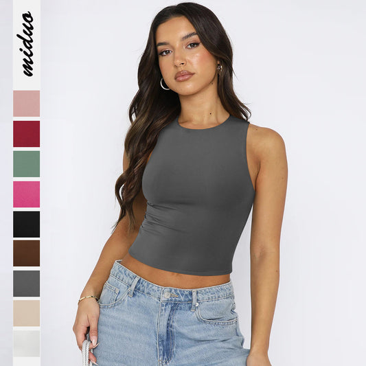 European and American women's clothing new women's sexy off-the-button sleeveless tight bottoming shirt, crew neck I-shaped vest, fashionable age reduction for outer wear