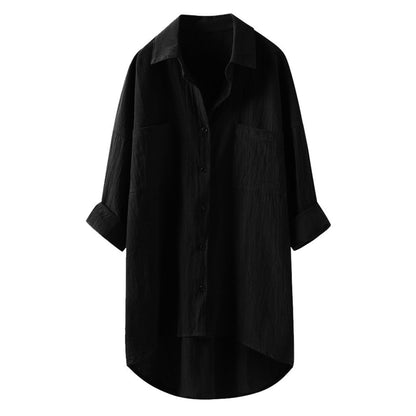 Women’s Spring Autumn Cotton Linen Shirt - Casual Button-Up Cardigan with Double Pockets, Long Sleeve Blouse for Everyday Wear