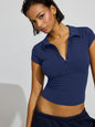 2025 spring and summer new European and American POLO collar button short sleeve tight sports waist versatile top fashionable and loose, leading the trend!