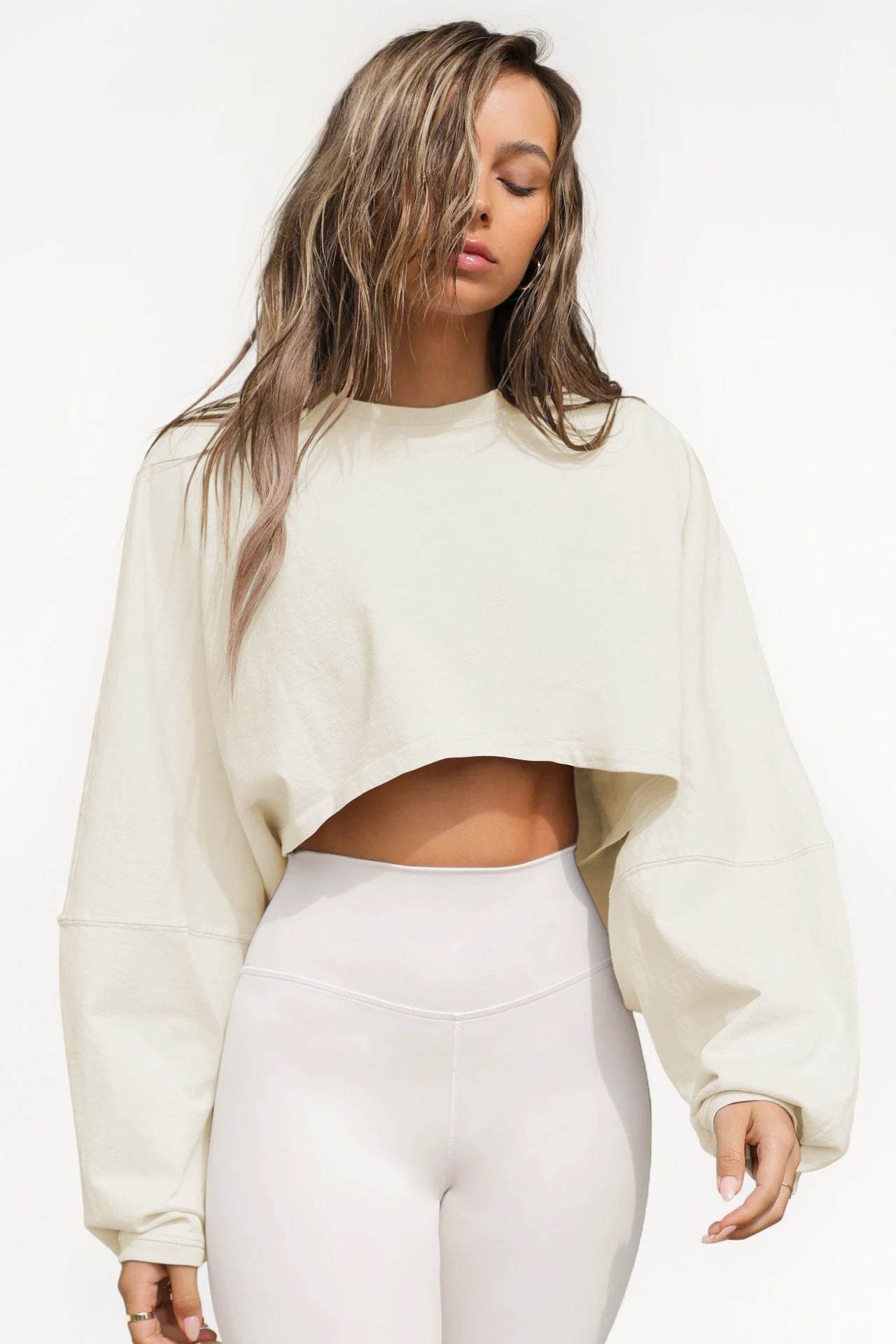2025 Women's Cropped Round Neck Sweatshirt Long Sleeve T Shirt Workout Knit Top Casual Streetwear Fashion