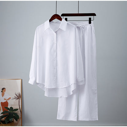 Fall winter 2025 outfits Knit crepe pants sets Comfortable women’s 2-piece sets Loose fit shirt and pants combo Stretchy fall apparel