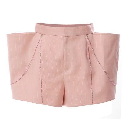 Rhinestone Strip Domineering Exaggerated Style Crisp Neutral Shorts Hot Pants Women
