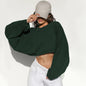 2025 Women's Cropped Round Neck Sweatshirt Long Sleeve T Shirt Workout Knit Top Casual Streetwear Fashion