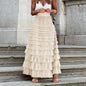 "New Design French Style Long Fall Elegance Pure Color High-waisted Net Mesh Cake Dress Puffed Semi-Length Skirt"