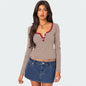 Hot Sale New Contrasting Striped Knitted Sweater Clothes Women's Summer Top Button Slim Shoulder T-Shirt Pure Cotton Fashion Sense
