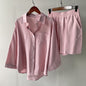 Vintage Plus Size 2-Piece Cotton-Linen Shirt Dress & High-Waisted Wide-Leg Shorts Summer Casual Outfit