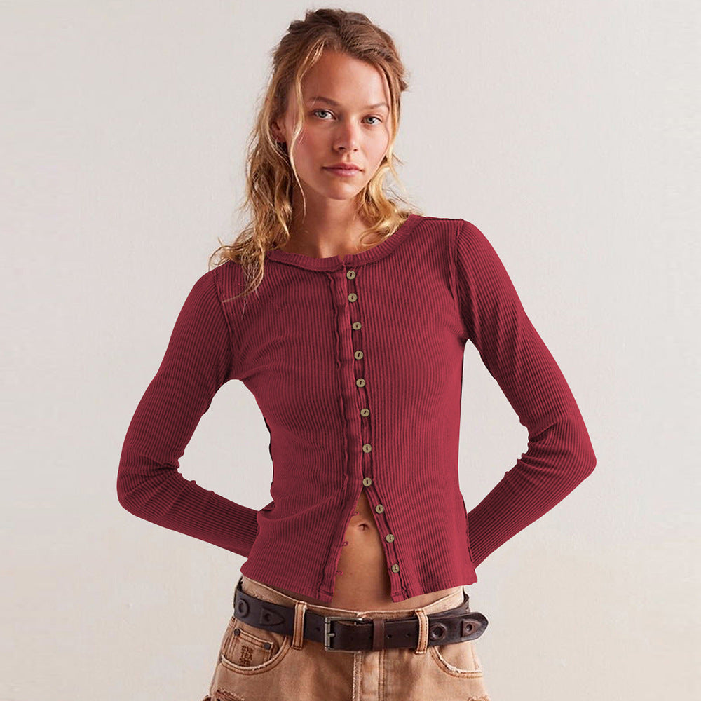 Fashion Hot Sale 2025 Women's Long Sleeve Crew Neck Button Ribbed Solid Color Autumn and Winter Warm Cardigan Jacket Women