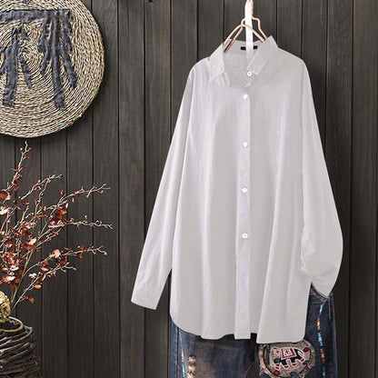 Fashionable Women’s Long Sleeve Button-Down Shirt - Relaxed Fit Irregular Hem for Summer Autumn Winter Work & Casual Wear