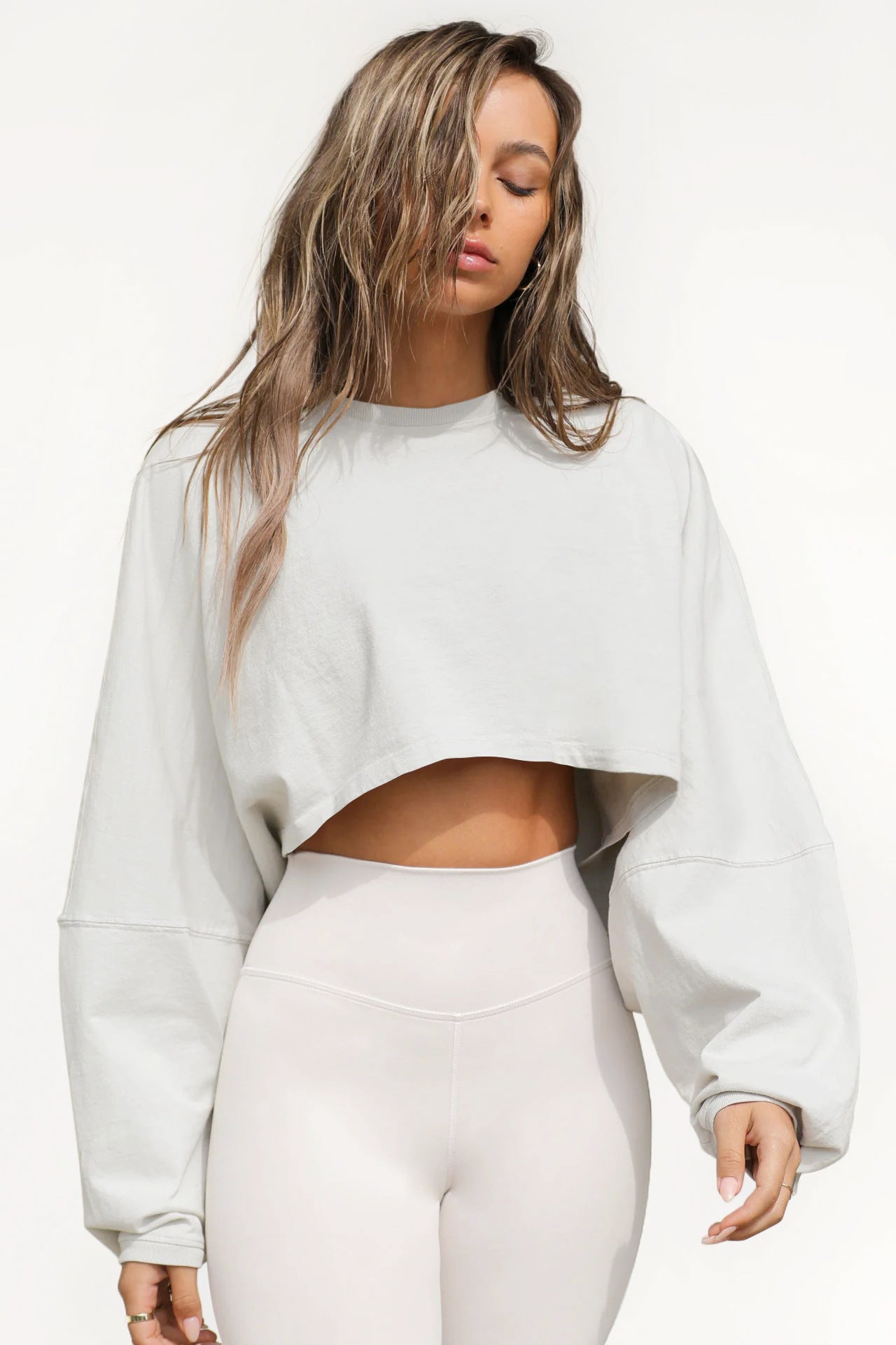2025 Women's Cropped Round Neck Sweatshirt Long Sleeve T Shirt Workout Knit Top Casual Streetwear Fashion
