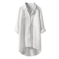Women’s Spring Autumn Cotton Linen Shirt - Casual Button-Up Cardigan with Double Pockets, Long Sleeve Blouse for Everyday Wear