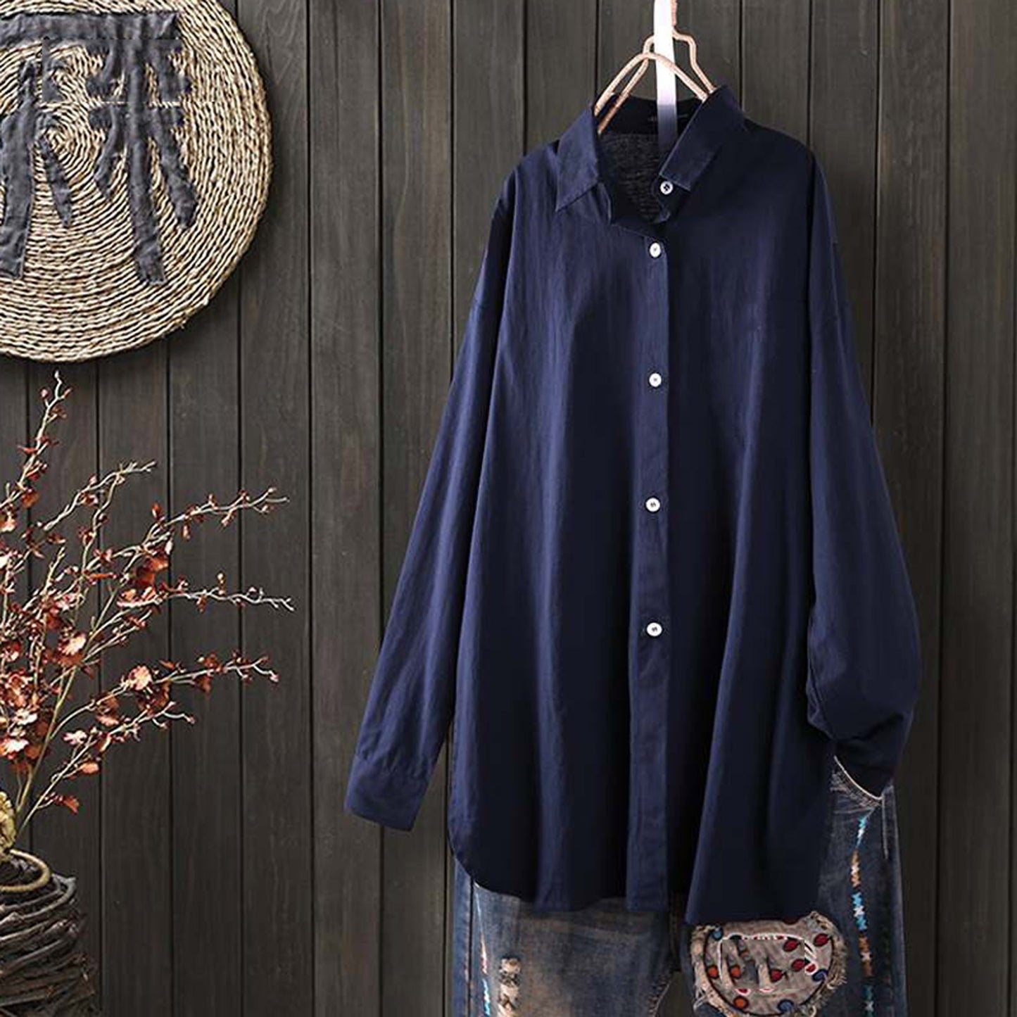 Fashionable Women’s Long Sleeve Button-Down Shirt - Relaxed Fit Irregular Hem for Summer Autumn Winter Work & Casual Wear